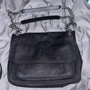 YSL MEDIUM NIKI NUBUCK LEATHER SHOULDER BAG IN NOIR